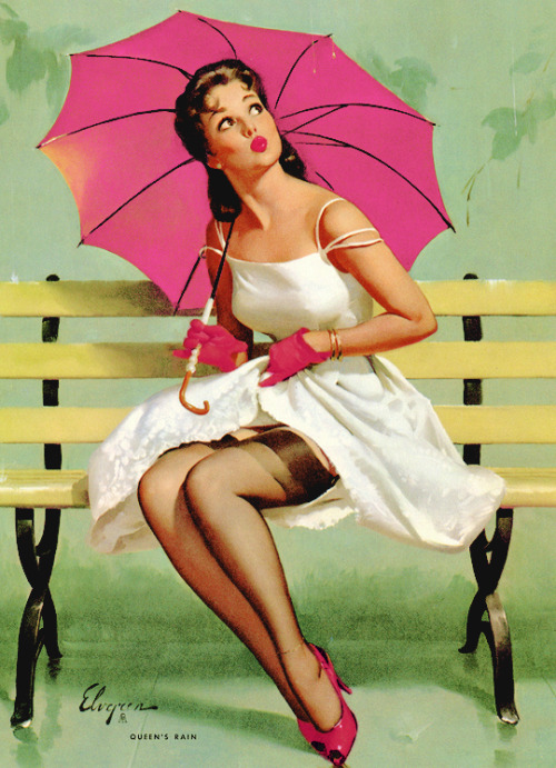 vintagegal:

“Queen’s Rain” by Gil Elvgren, 1962
