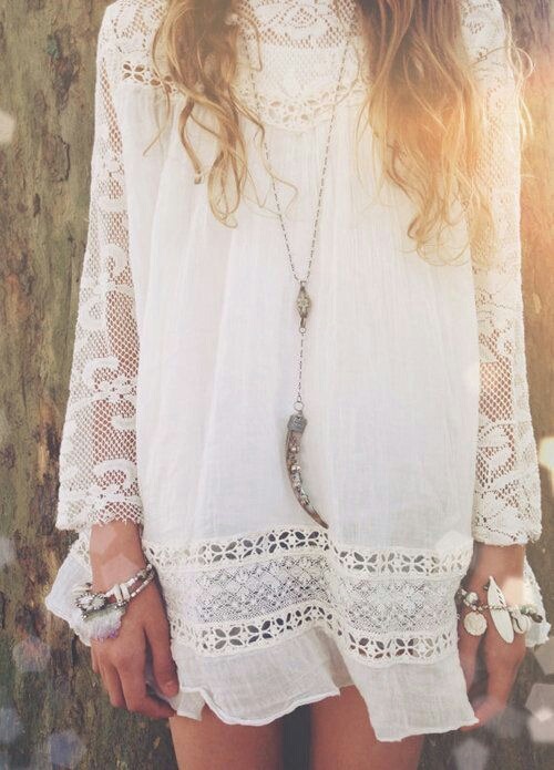 white dress bohemian style