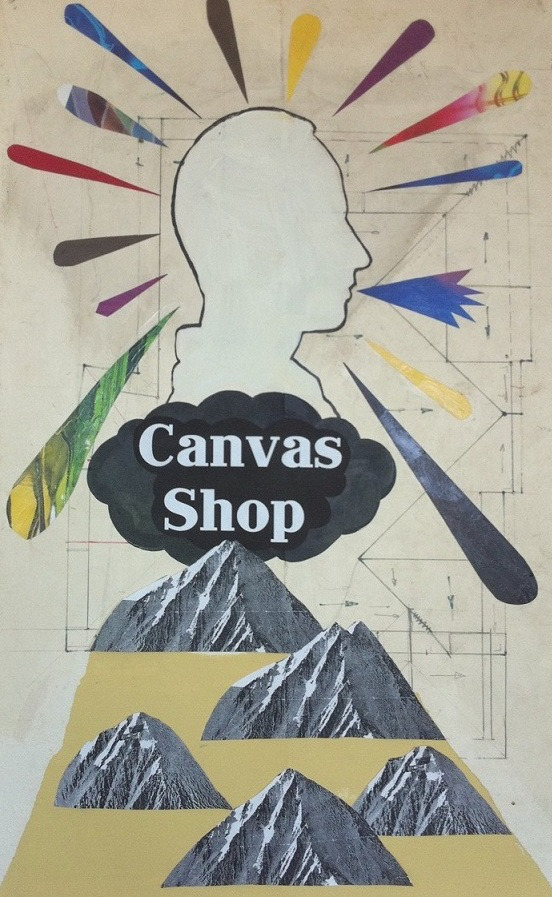 Poster for Canvas Shop, Seal Beach CA, 2010, 24″ x 18″, Mixed Media on Paper, Sold