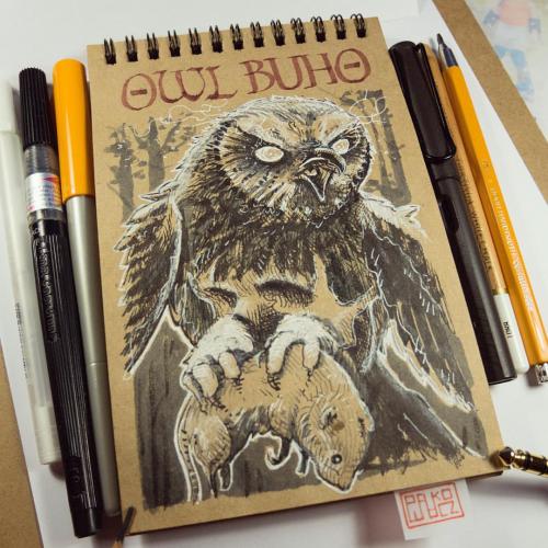 Day 12. Owl #Drawlloween #inktober #inktober2go #Lamy #sketchbook #owl #buho