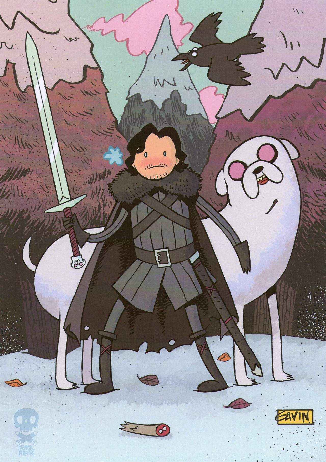 Awesome Game of Thrones / Adventure Time Artwork of Jon Snow and Ghost by TheNewsAtBen