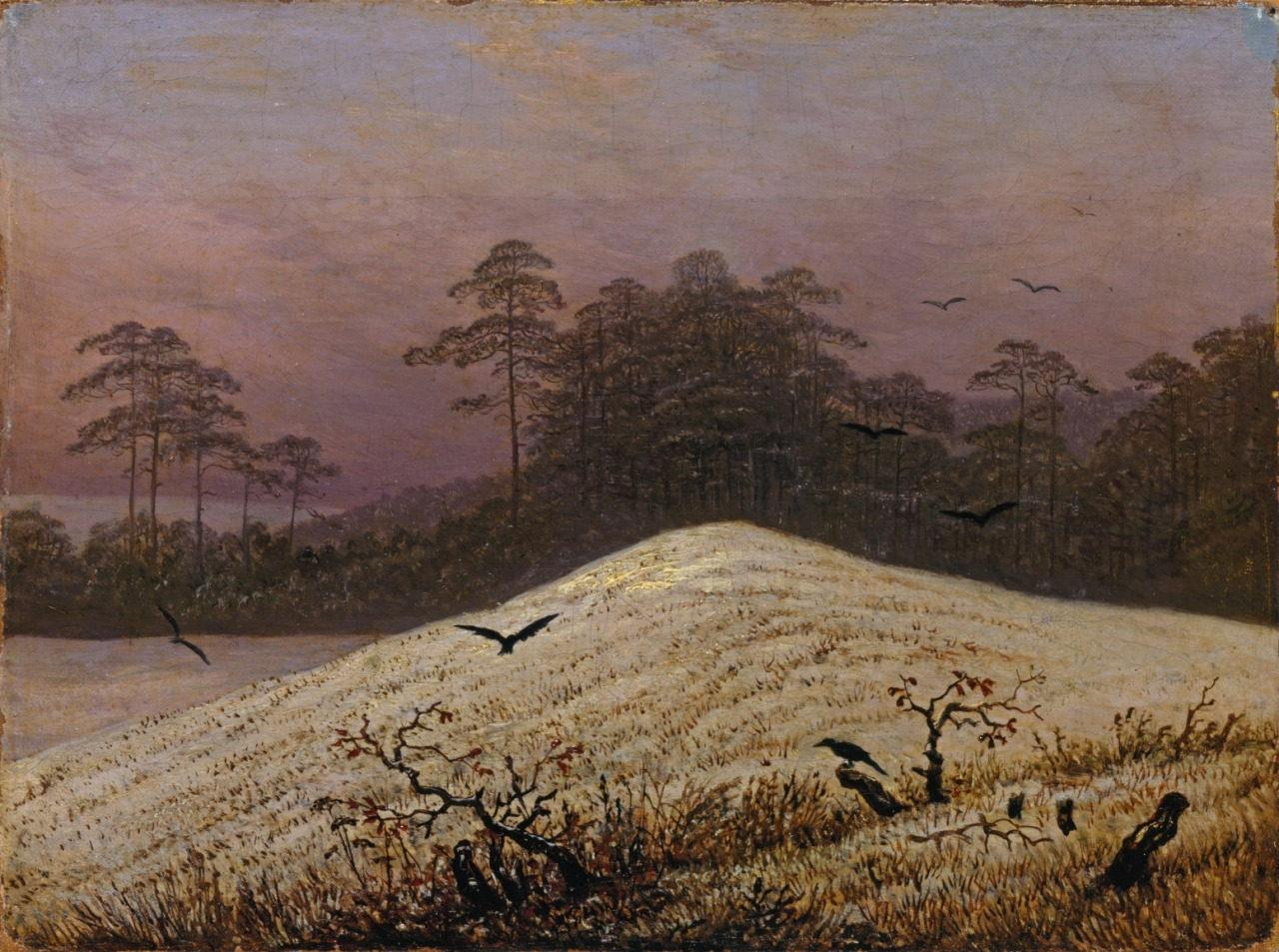 Caspar David Friedrich (Germany 1774-1840)Schneehügel mit Raben - Snow Hill with Ravens (n.d.)oil on canvas 21.5 . 28.8 cmGermanisches Nationalmuseum, Nuremberg
