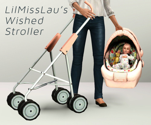 demonwolfgoodies:

Sorry about this not so pretty upload preview. I am being the laziest
So lilmisslau ha this CCWish to take out the seating of the stroller from Generations to fit with yosimsima’s carseat object for a kind of DIY baby stroller for stories. Easy to do so I did it :). It seems to work out for her. 
Download
Found in Misc decor and Kids&gt;Toys 
3 CASTable channels with 1 preset
Should work with any carseat item that can fit it but it needs an OMSP to set up.
This has no functions to it, just deco for scene setups and stories.
More Pics from Lilmisslau (Pic credit to her :))

I&rsquo;ve had a play around with it in game and it actually works with pretty much all the cc carseats including both of yosimsima&rsquo;s and aroundthesims&rsquo;s fab one and a couple of others too, i&rsquo;m just a bum and lazy at taking pics so i left it at those :) it&rsquo;s a fab bit of cc&hellip; thank you so much lovely &lt;3 xx