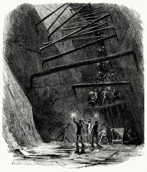 Interior of an iron mine.

From The underground world, by Thomas Wallace Knox, Hartford, 1877.

(Source: archive.org)