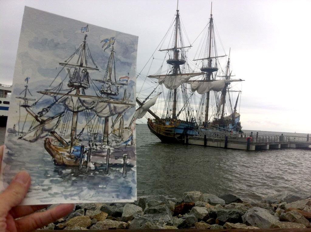 thistleburr:

Drawn when the tide was out. Painted when the tide was in. It’s tricky to paint with watercolors in the rain…
