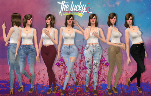 I&#8217;ve received some requests for releasing this convertion shown in other download (because i love fitted bottoms). The original pants can be found here. I removed one of the swatches because there was already a leggings version here.
What&#8217;s been changed? Fixed the seams of all the swatches and some details here and there.
Custom icon on thumbnail.
6 unique jeans.
Female Teen, YA, A, Elder.
Everyday, Athletic.

.
Choose your Download: Mediafire (Adf.ly)
Important: Since these are cloned from leggings, there&#8217;s one component that can&#8217;t be edited. this is the RLES that holds a small noticeable shine. In the folder you&#8217;ll find 2 versions of this accesory. One has this specular. The other doesn&#8217;t. By removing it the underwear will show through. That is why i recommend to pair the NO SPECULAR with a NUDE underwear (included in the folder in case you don&#8217;t have it). You CAN&#8217;T have both. So if you don&#8217;t mind the very little noticeable shine (really you have to look very closely) then choose one. If you are very detailed choose the other WITH the nude. Sorry for the long speech. 
Follow my TOU please.
.

Other Sims 4 downloads: #S4CC
If you have any comments or issues write me!
Tag me if you want to share the love #inabadromancecc or @inabadromance , i would love to see your game screens or photoshoots!
.
Credit Notes:
Hair: Original edit by lumialoversims, Retextured by liahxsimblr.
Top.
Pacifico Shoes by me.
Deer necklace by Severinka_.
Poses by me.
