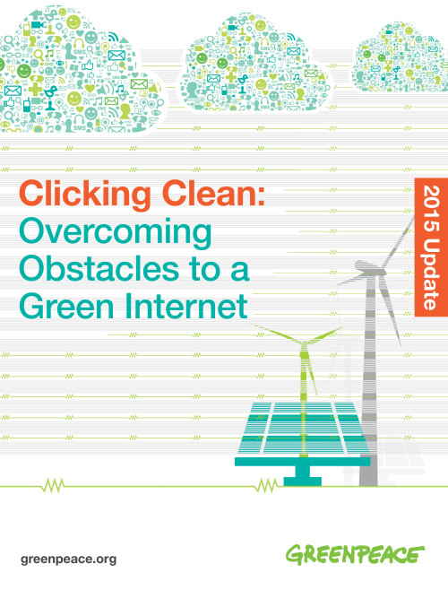 2015 Click Clean Report
The Internet needs a lot of energy, and its footprint grows every day as we live more and more of our lives online. That’s why Greenpeace is calling on major Internet companies to lead the way in renewable power.

Over the past few years, after hearing from Greenpeace supporters, both Apple and Facebook committed to 100 percent renewable energy, causing major investments in wind and solar energy. 

Check out our latest report to find out which major companies are leading the way or falling behind in the race to build a greener online, so that we can all h ave a greener offline
