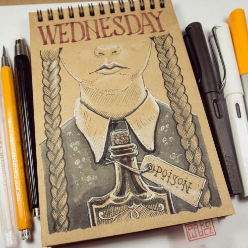 Day 2. Wednesday Addams #Inktober #Drawlloween #inktober2go #lamysafari #sketchbook #drawing #illustration