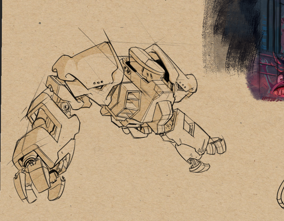 Part of a super old sketch! I used to do a ton of mech design and had drafted a crazy amount of things like this. It&rsquo;s hard to believe that was at least a year ago! Honestly I got so caught up with drafting and mech design I forgot about other important things such as oh&hellip;you know&hellip;.gesture. Yeah. Good job me. The last year has been far more exploratory and getting loosened up&hellip;but it might be time to get back to knocking out some sketches like this!