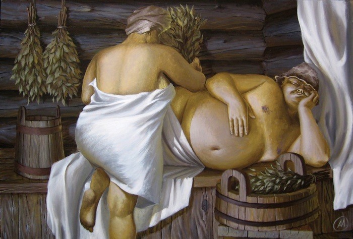 Happiness, by Alexander Ivanov (man and woman in banya)