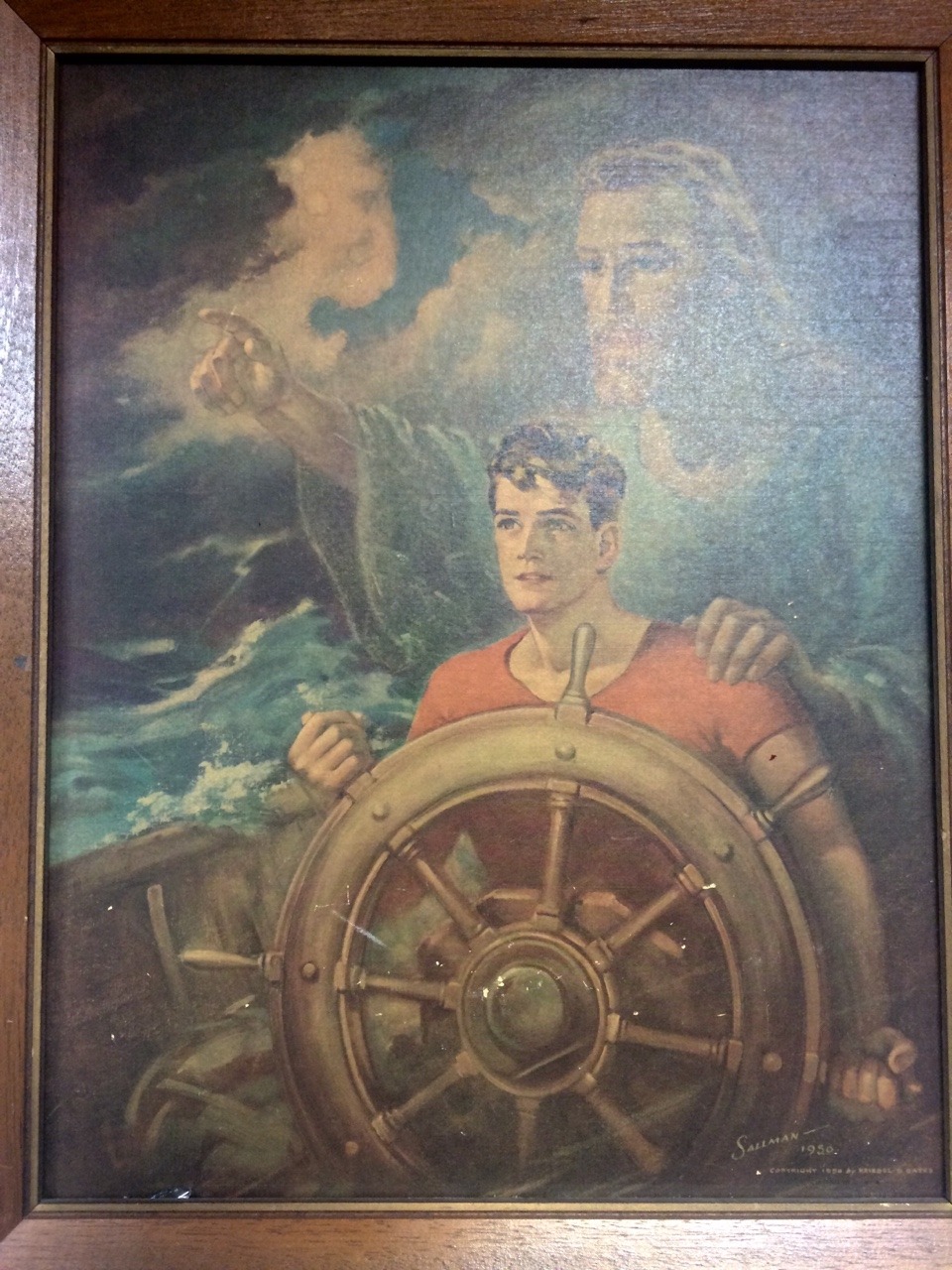 Warner Sallman CHRIST OUR PILOT 8x10 Print Jesus Young Man on Boat in Storm
