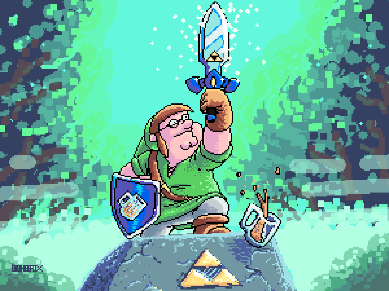 Link's Awakening pixel art 8-bit scene painting by thepixeldad