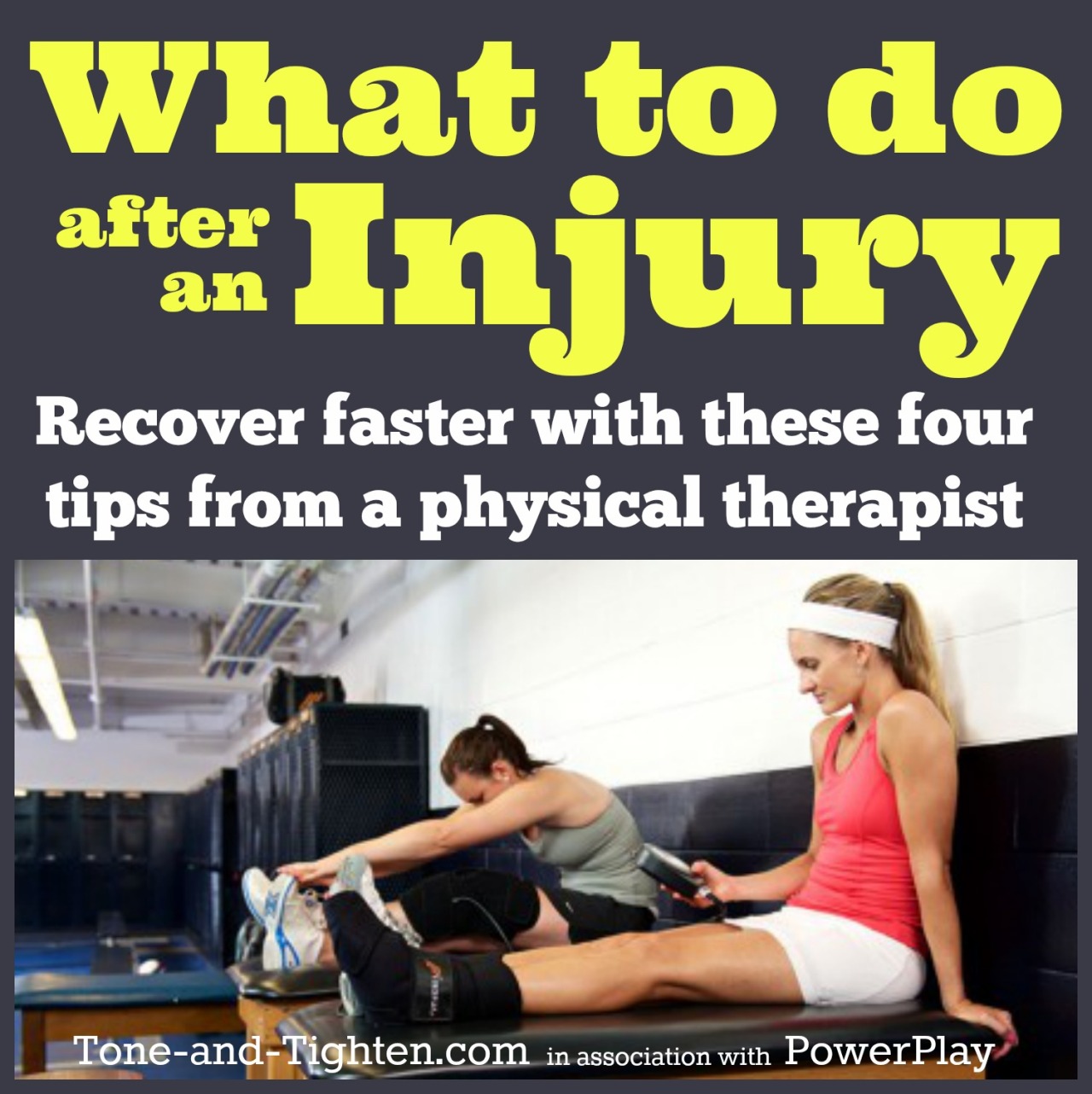 What should you do after an injury? Get the answer from the physical therapist at Tone-and-TIghten.com! Learn the proper steps to maximize healing and get back in the game faster right here: http://ow.ly/FLLtp