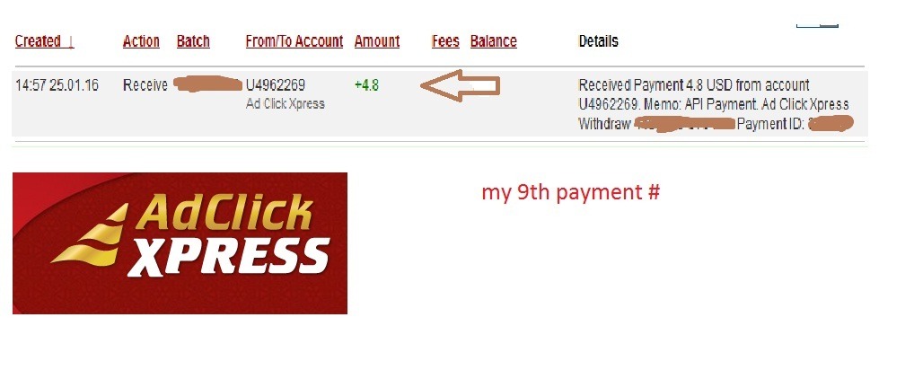 MY 9th payment&ldquo;Here is my Withdrawal Proof from AdClickXpress. I get paid daily and I can withdraw daily. Online income is possible with ACX, who is definitely paying .This programme is MAKING A BANG in online income history and i am glad that I have joined the LEGIT AND AWSOME ACX EARNING SET UP.VERY STABLE SYSTEM.&quot;I am getting paid daily at ACX and here is proof of my latest withdrawal. This is not a scam and I love making money online with Ad Click Xpress.&rdquo;Honest Paying Admin..24/7 Costumer support..This is not a scam..its 100% legit.==================================================Join Now.http://www.adclickxpress.com/?r=6ktz9ahyye&amp;p=mx==================================================ACX Members are making 6% per day, Total 150% Return==================================================Spend $10, make back $15 in less than 30 DaysSpend $100, make back $150Spend $1,000, make back $1,500Spend $10,000, make back $15,000Spend $100,000, make back $150,000?