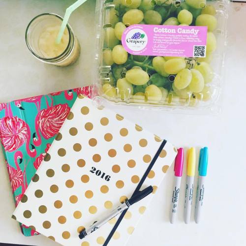 maggiewilliamson:

Iced coffee, cotton candy grapes, &amp; @katespadeny. Getting organized has never been sweeter.  😋🍇🍬✏️