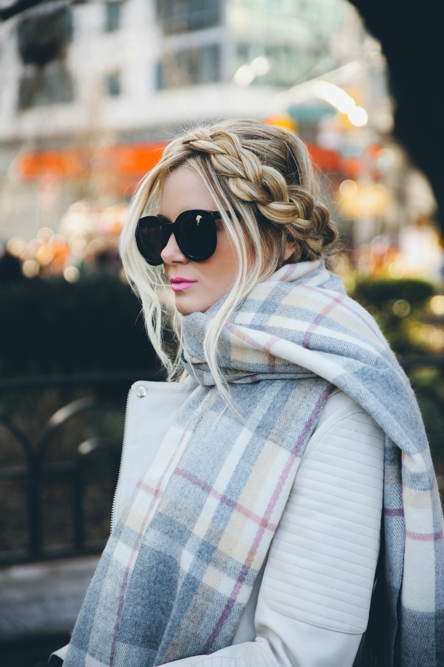 styledbykasey:

dutch braid + plaid scarf
