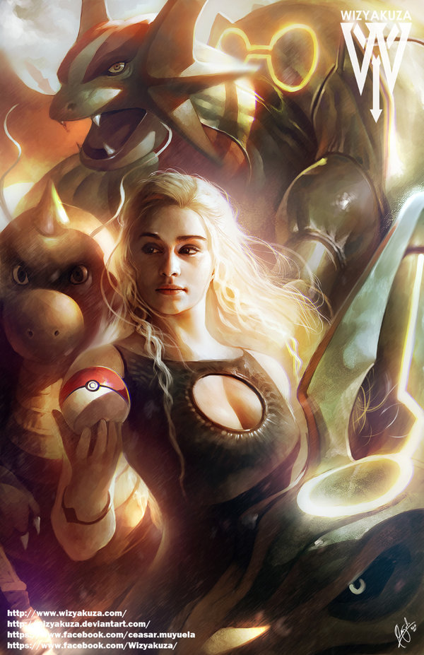 Mother of Dragons: Fantastic Digital Illustration of Daenerys Targaryen with Pokemon Crossover by Wizyakuza