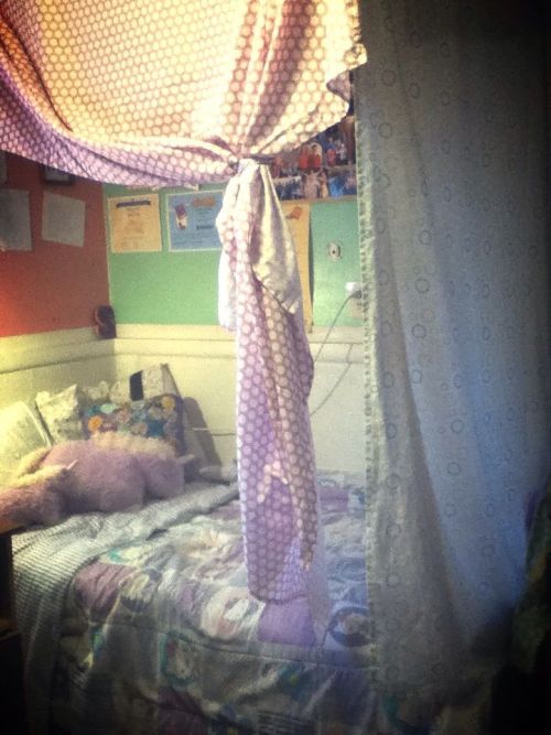 Curtain Rods Attached to the Ceiling to Form a Canopy Bed