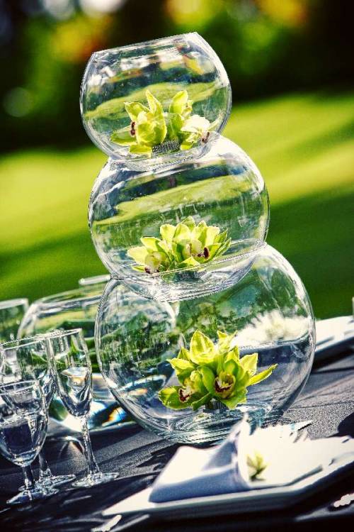 centerpiece idea stacked glass bowls