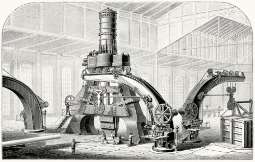 The Schneider eighty-ton steam-hammer.

From Appletons&rsquo; cyclopaedia of applied mechanic vol. 2, edited by Park Benjamin, New York, 1880.

(Source: archive.org)