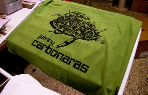 johnny carbonaras t-shirt by fuzz ink and lora! crispy!
