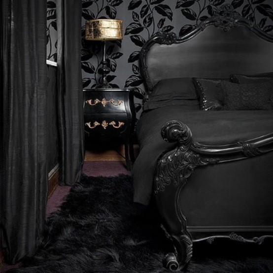 Black white and purple bedroom accents