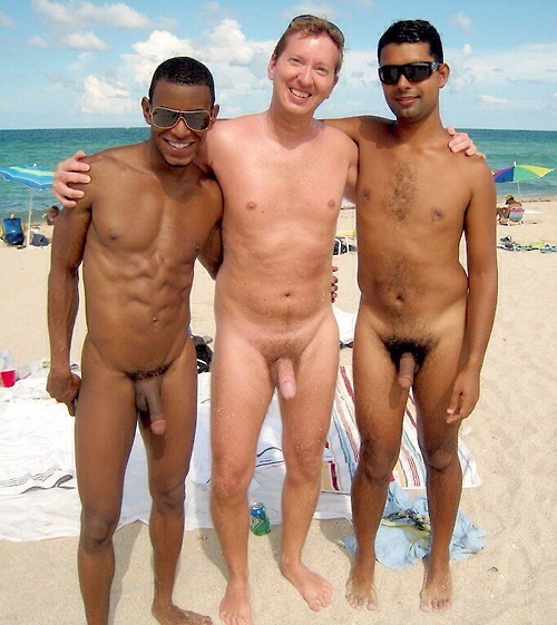 Natural naked men at the beach