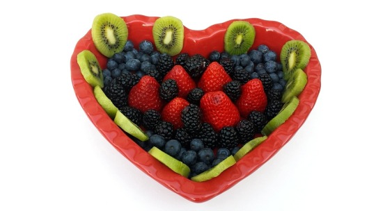 strawberries, blueberries, blackberries, and kiwi