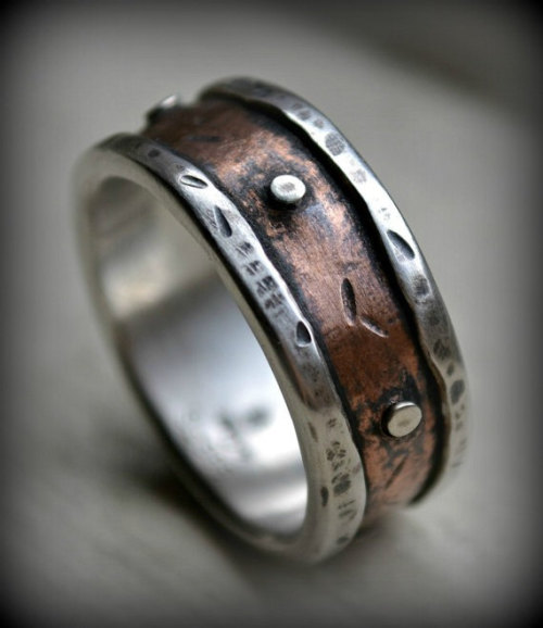 ... ring with silver rivets, oxidized, handmade mens ring, industrial ring