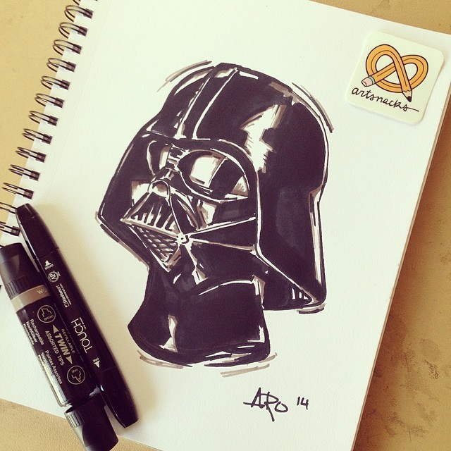 arovision: Quick Vader drawing! #maythefourthbewithyou #artsnackschallenge #artnerd #artsnacks #darthvader #starwars #art #illustration @artsnacks ArtSnacks is like a magazine subscription but instead of a magazine you get 4 or 5 different art products to try out. Learn more about ArtSnacks here.