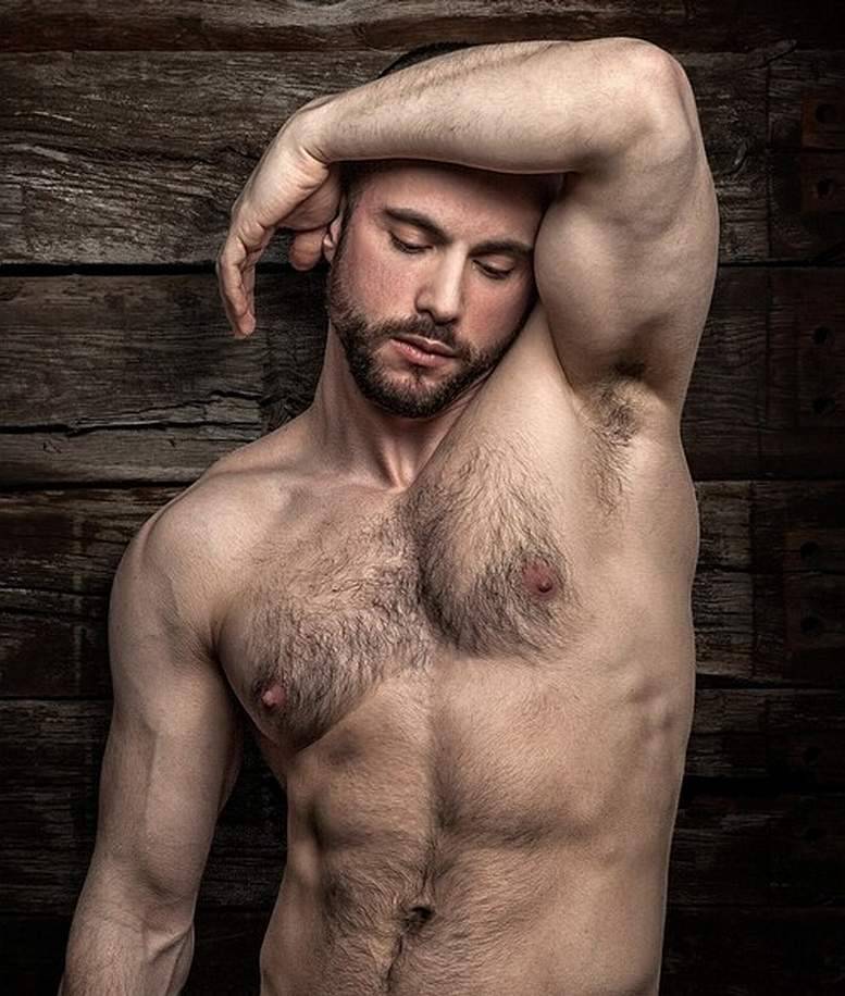Nude men with hairy chests