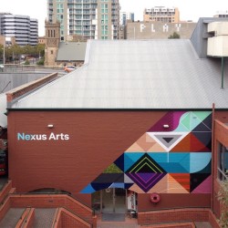 Completed wall for #NexusArts in Adelaide City. #geometricgonehectic #vanstheomega