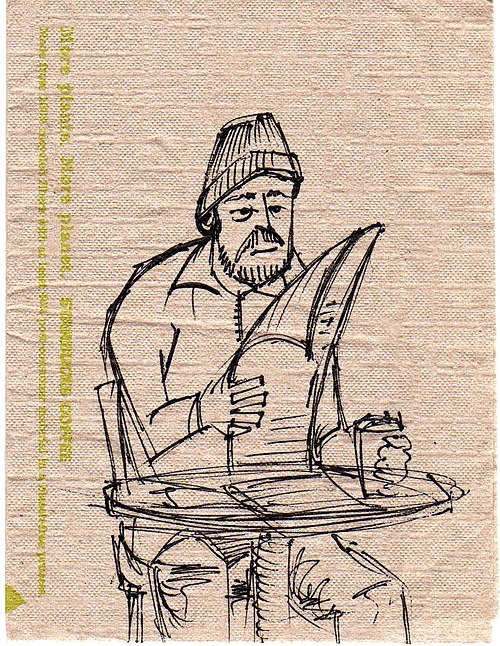 This is the last of my ink on a starbucks napkin series. I don&rsquo;t even drink coffee.-Lee 