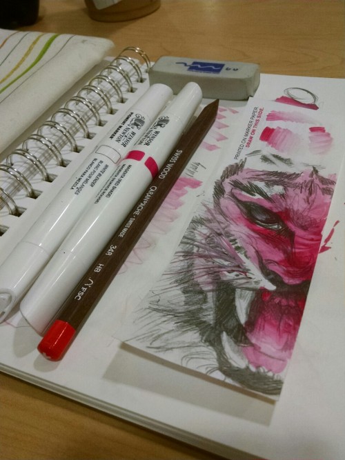 sawamoose: Artsnacks Challenge for September! The two Winsor and Newton markers (magenta and white) are blendable which is cool. They work best on marker paper though. The eraser works well and the pencil smells amazing. I know that’s weird but its true. ArtSnacks is like a magazine subscription but instead of a magazine you get a curated box of 4 or 5 different art products. Every month they challenge you to create a piece of art using only the supplies that came in the box. Learn more about ArtSnacks here.