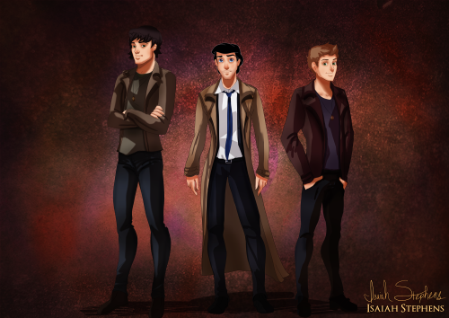 Prince Charming, Prince Eric, and Prince Florian as Sam, Castiel and Dean from "Supernatural"
