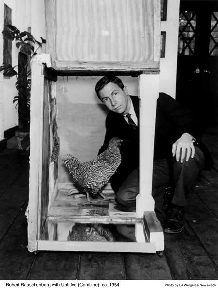 Robert Rauschenberg with Untitled (Combine), c. 1954 photo by Ed Wergeles/Newsweek